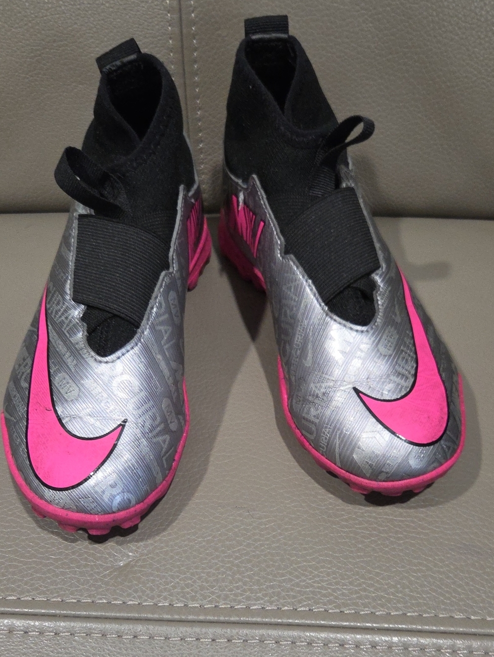 Nike Kids Silver and Pink Soccer Sneakers